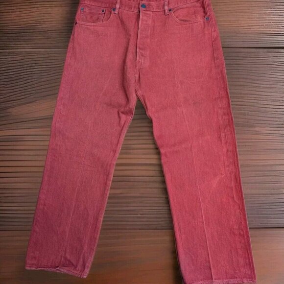 Levi's 501 XX Red Jeans - Black Button Fly Mens Size 38x30 Crease Lines Straight - Picture 1 of 13